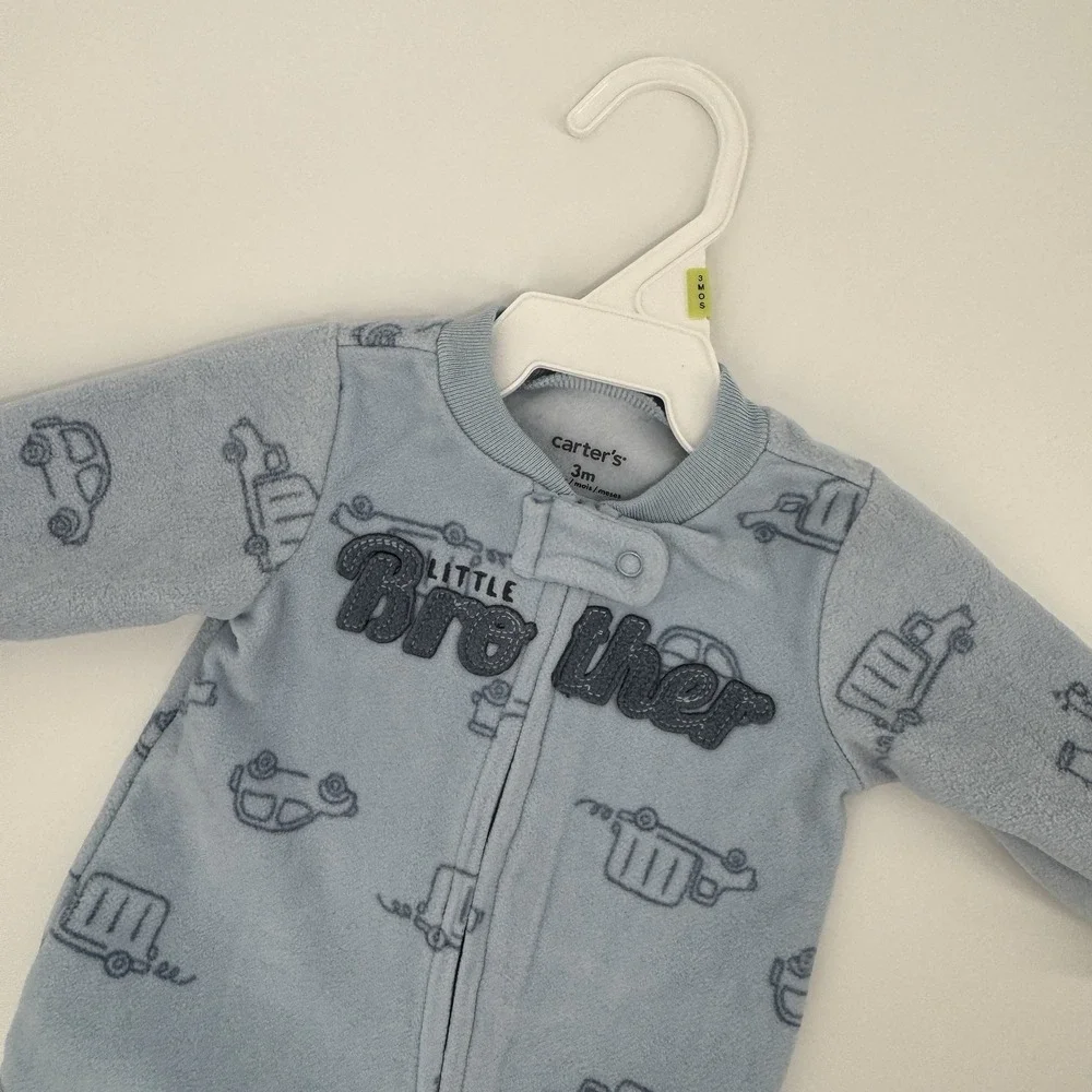 Carter's Baby Boy 'Little Brother' Car Print Fleece Sleep & Play‎ Pajamas Blue